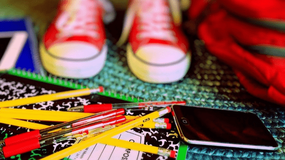 Stationery, shoes and a backpack.