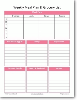 Free Weekly Meal Plan & Grocery List printable