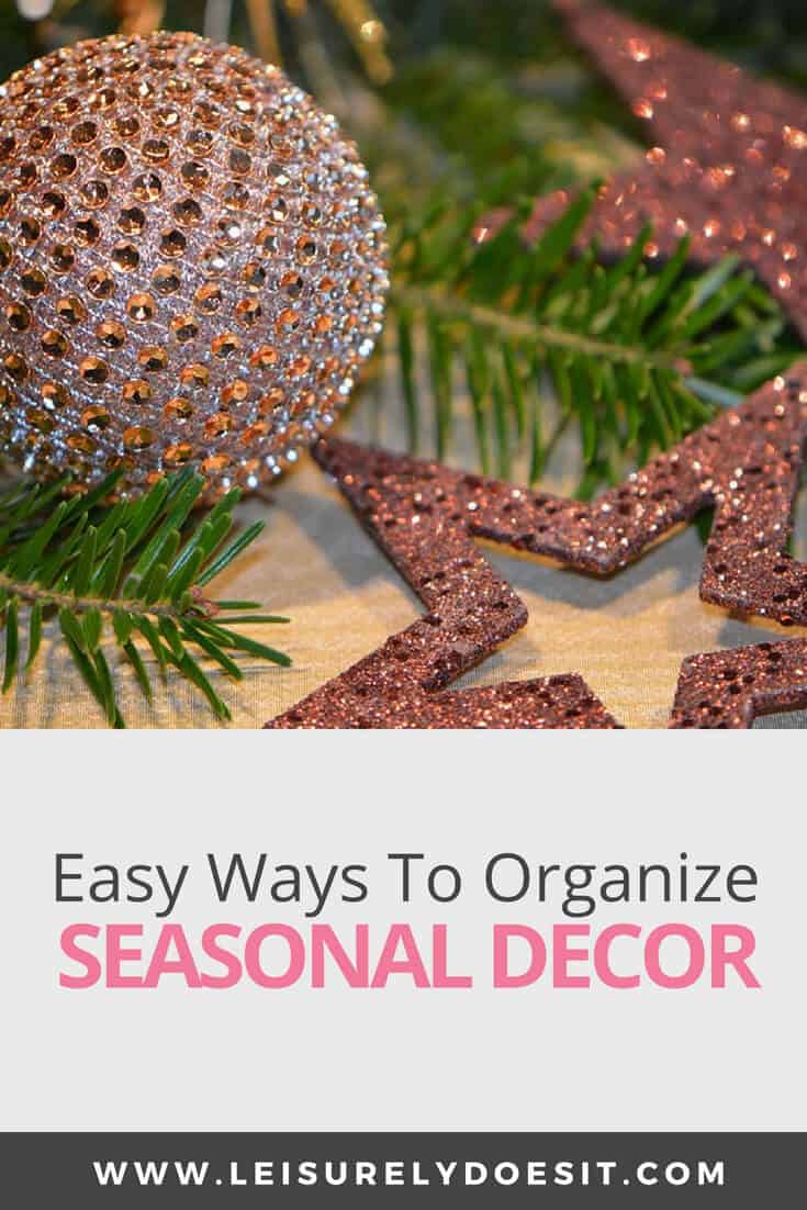 Lights and wreaths look great and add a festive feeling to your home but what do you do with that seasonal decor when the holidays are over? Here are some simple ideas for organizing and storing all your holiday decorations. #organization #organize #christmas #holiday