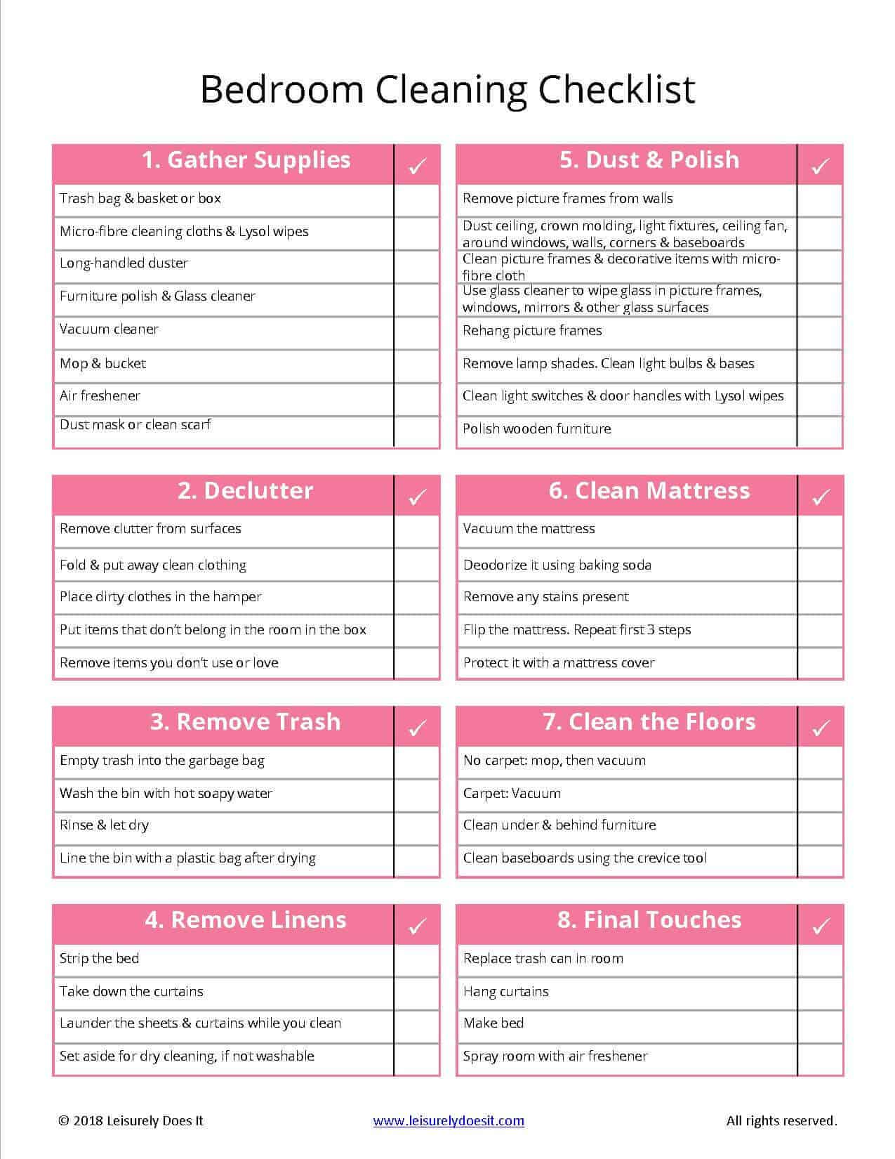 Free Bedroom Cleaning Checklist For How To Deep Clean Your Room