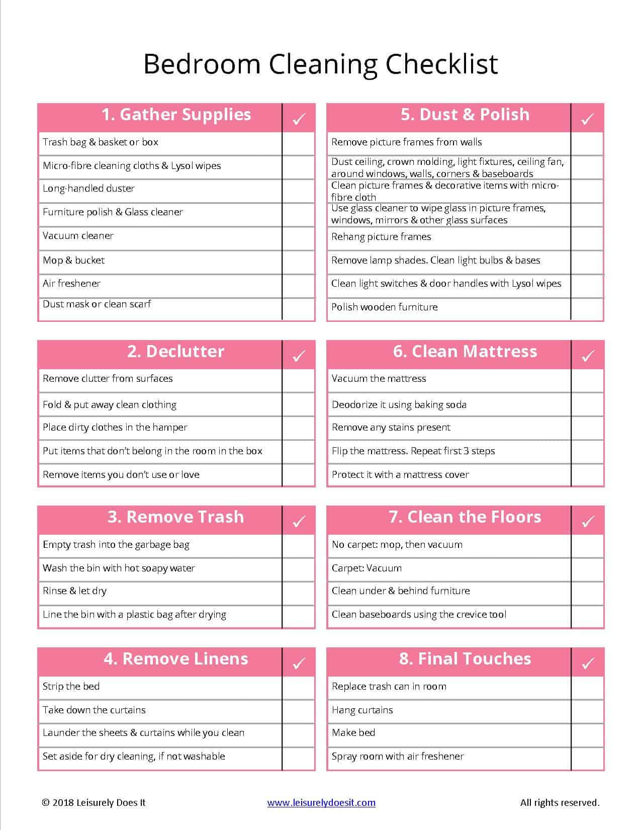 Free Bedroom Cleaning Checklist For How To Deep Clean Your Room