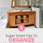 Need some creative but simple under the sink organizing ideas? Here are some awesome space-saving tips for you to maximize the storage in that awkward cabinet. Learn how to fit makeup and hair products in the bathroom and cleaning supplies etc. in the kitchen of your house using clever storage solutions e.g. hooks. #organizing #organize #organization #storage