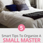 Organizing a small master bedroom for a couple can definitely be a challenge. You need figure out a layout that accommodates the bed and bedside tables so there's a restful space with enough storage to accommodate two people comfortably. Here are some awesome organization tips to maximize the space you have. #masterbedroom #smallbedroom #organize #organization #smallspaces