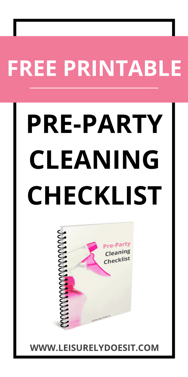 Download this free Pre-Party Cleaning Checklist printable that will guide you through all the steps you need to take to make your home spotless before a party. Let your guests remember how much fun they had and not how dirty your house was. #cleaning #cleaningtips #cleaningtricks #partyplanning