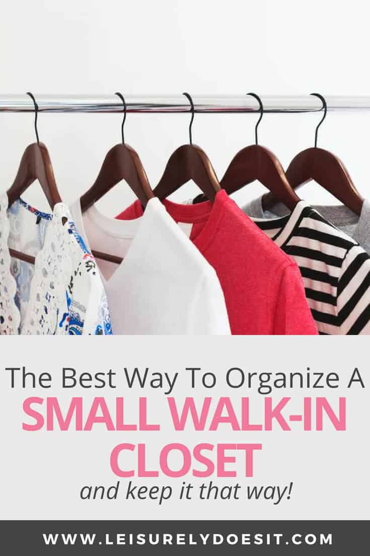 Figuring out how to organize the shelves and clothing racks in a small walk-in closet can definitely be a challenge especially if it's his and hers. What to do with all your purses, shoes, other accessories and clothes? Here are some simple space-saving tips and hacks you can use to DIY your own organization system and maximize the storage in your tiny wardrobe. #walkincloset #organize #organizing #organization #closet #clothes #clothing