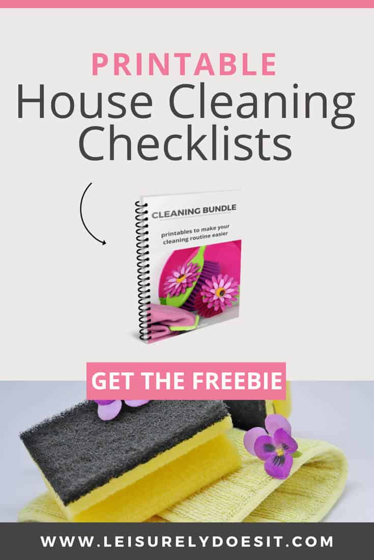 Create a home cleaning schedule using these free printable daily and weekly cleaning checklists plus a chore chart so you can stay on track with housekeeping. #freeprintable #cleaning #cleaningtips #leisurelydoesit