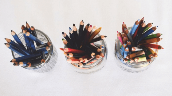 Pencils in jars- Clean up your messy house by using recycled items around the house for storage e.g. empty cereal boxes and jars.