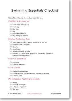 Swimming Essentials Checklist Printable