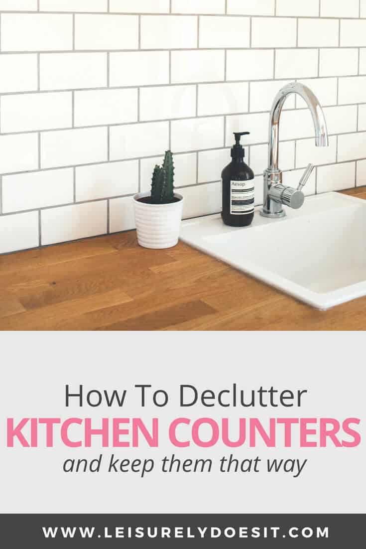 Are your kitchen countertops covered in piles of mail or other paper clutter, utensils, the dish rack next to the sink, small appliances and even decor? You are not alone! It can be hard to figure out how to organize the kitchen counters especially when you have a small kitchen that lacks storage. Here are some simple kitchen counter organization tips so you can finally have clutter-free countertops. #declutter #kitchens #countertop #organization