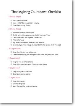 Download this free printable Thanksgiving Countdown Checklist when hosting Thanksgiving dinner.