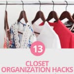 These clever closet organization hacks will get rid of clutter and maximize the storage you have for clothing, shoes and accessories. Even in your master bedroom walk in closet, you can use these organizing ideas. Space saving DIY storage solutions e.g. tension rods, hooks and drawer dividers are great for a small bedroom closet. Use these awesome tips to declutter every wardrobe at home. #organizationhacks #organizing #organizationideas #decluttering #declutter