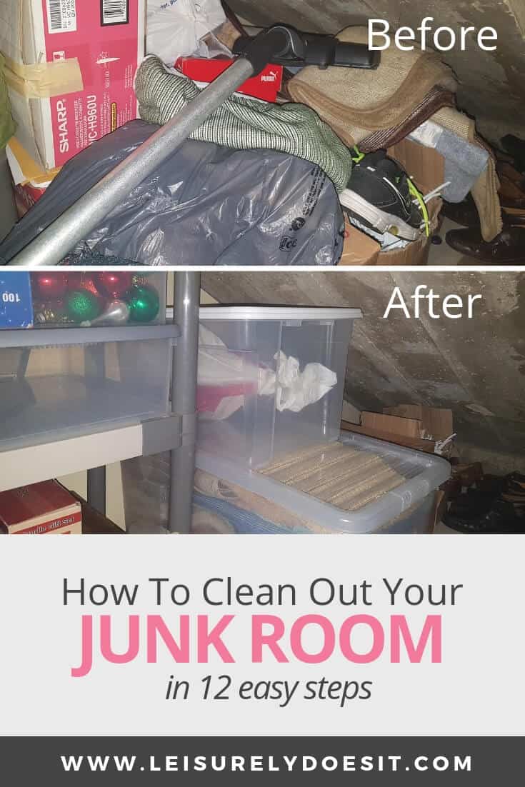 Got a room full of junk to declutter? Here are my best junk room organization tips to help you get your storage space organized and keep it clutter-free. Plus, you'll find some before and after photos for inspiration. Whether the junk room in your house is the entire basement or just a closet, these ideas will definitely help. #declutter #declutteringyourhome #declutteringmyhouse #organizationtips #ldi