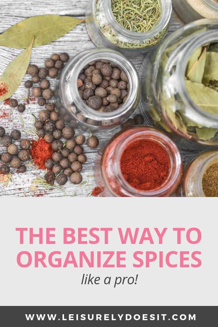 Want tips for how to organize spices in your kitchen? Here're simple ideas for how to store them in a drawer or cabinet so you know exactly what you have and can easily access what you need. #spices #spicerack #kitchenorganization #ldi